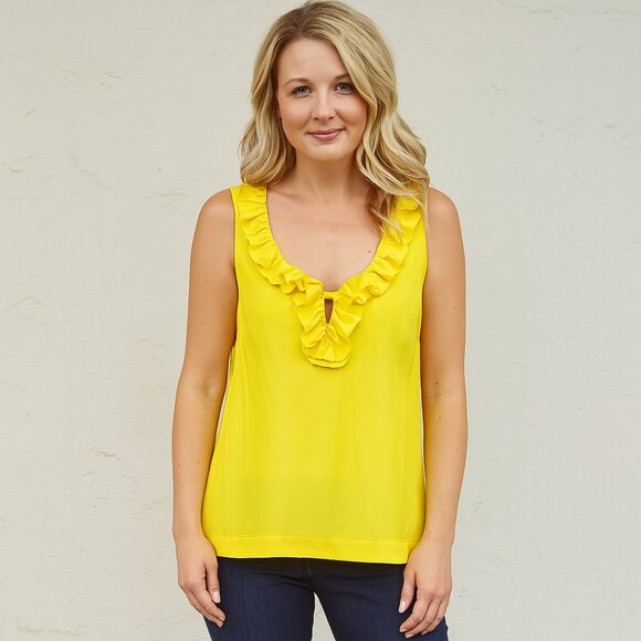 Kate Spade Yellow Silk Ruffle Neck Sleeveless Top Sz S | "Live Colorfully" - Picture 1 of 6